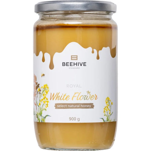 HONEY NATURAL WHITE FLOWERS 6/900GR GLASS BEEHIVE #12 UKRAINE N30481