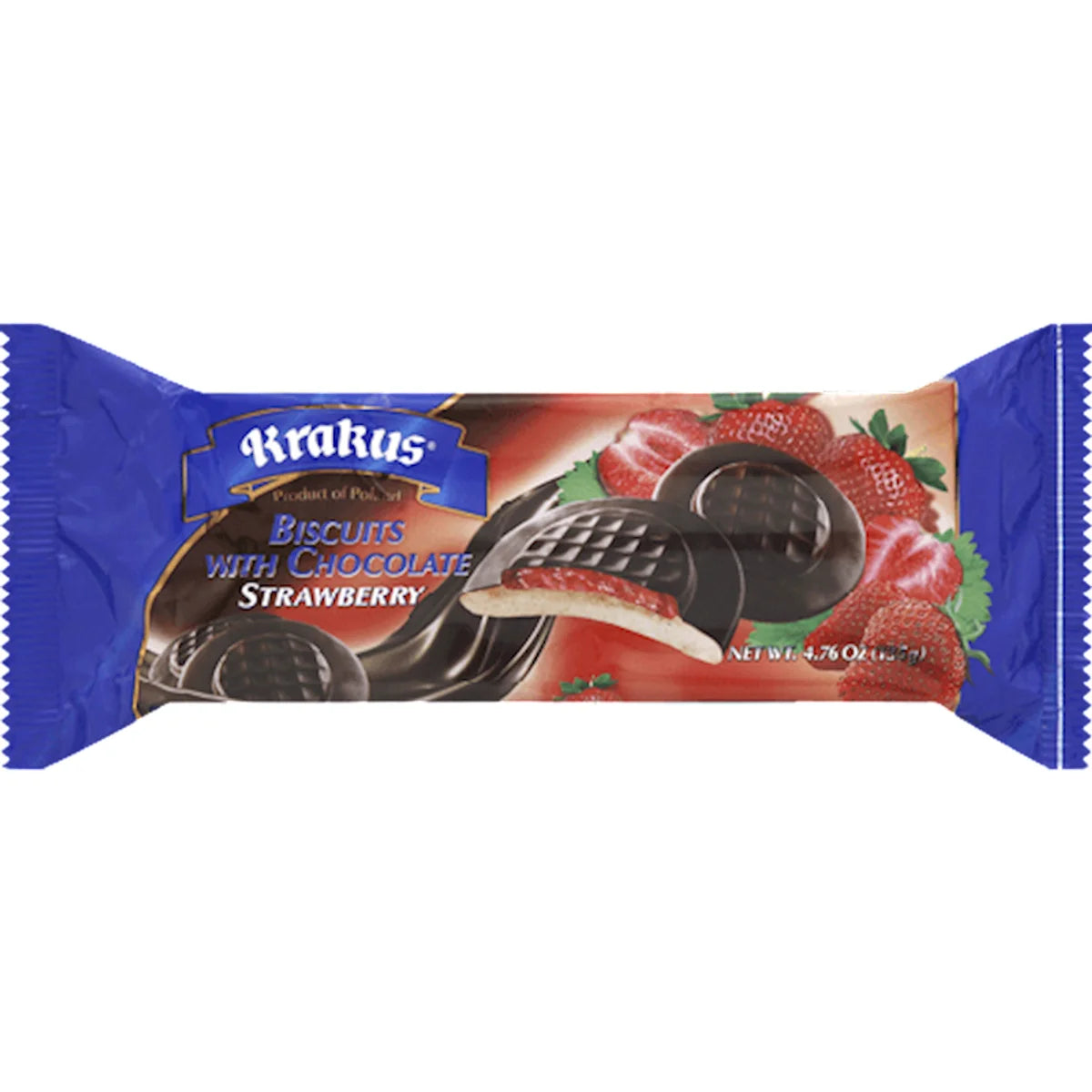 COOKIES BISCUITS STRAWBERRY IN CHOCOLATE GLAZE 21/135GR KRAKUS KRAK0085
