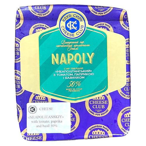 CHEESE NAPOLY W/TOMATOES, PAPRIKA, BASIL 50% LOAF 1/5.5 LB CHEESE CLUB UKRAINE