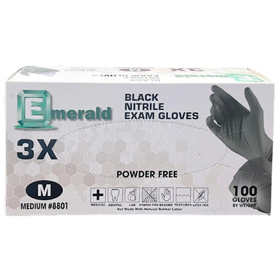 GLOVES MEDIUM BLACK POWDER FREE 10/100CT EMERALD