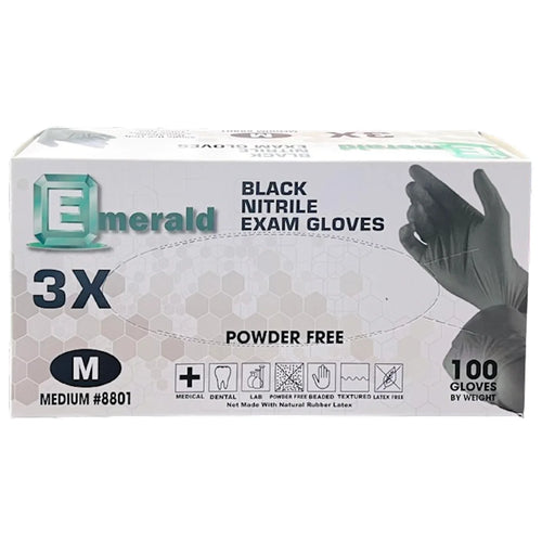 GLOVES MEDIUM BLACK POWDER FREE 10/100CT EMERALD