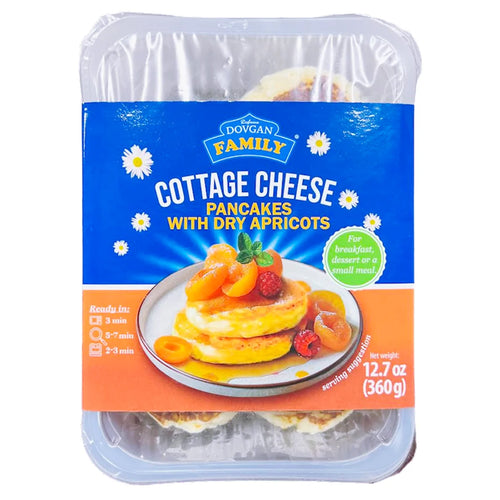 COTTAGE CHEESE PANCAKES SIRNIKI W/DRIED APRICOTS 10/360GR DOVGAN N90820360