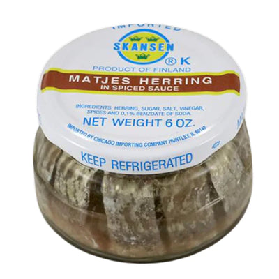 HERRING MATJES IN SPICED SAUCE 12/6OZ SKANSEN FINLAND N50152
007087700413
