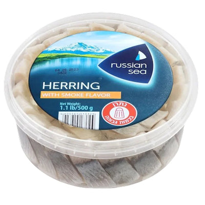 HERRING PIECES  TRADITIONAL ATLANTIC  LIGHTLY SALTED IN OIL W/SMOKE FLAVOR 6/500GR RUSSKOE MORE  N3325