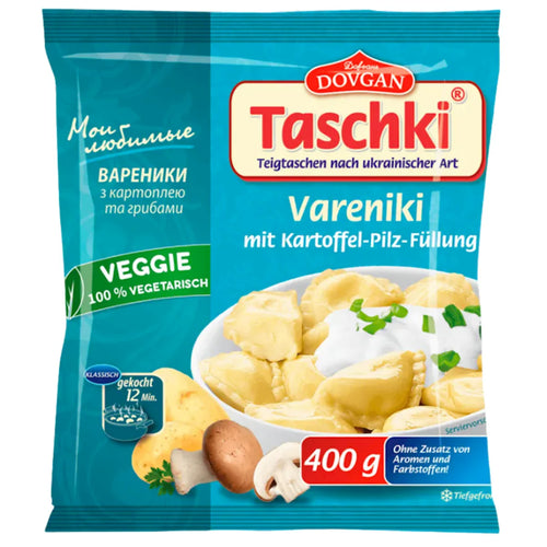 VARENIKI W/POTATO&MUSHROOMS FILLING FROZEN TASCHKI 22/400GR DOVGAN N99740400
