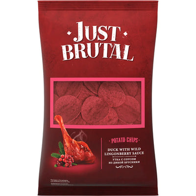 CHIPS POTATO W/DUCK IN WILD CRANBERRY SAUCE FLAVOR 15/85GR JUST BRUTAL
