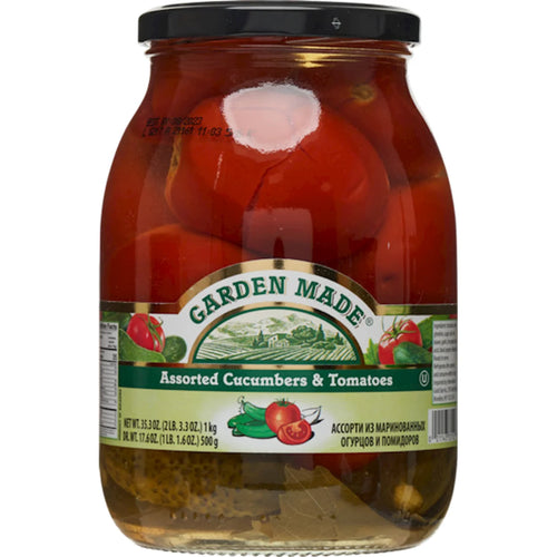 ASSORTI CUCUMBERS & TOMATOES  MARINATED 12/35.3 OZ GARDEN MADE BULGARIA N33152
