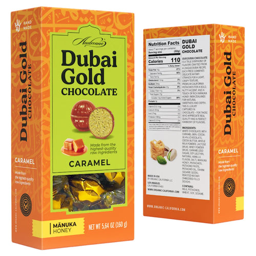CANDIES BOXED CHOCOLATE DUBAI GOLD W/CARAMEL 12/160GR ANDREANO