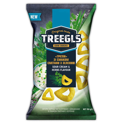 CORN PUFFS TREEGLS W/SOUR CREAM&HERBS 14/150GR ZOLOTE ZERNO N331