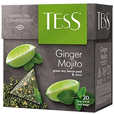 TEA  GREEN GINGER MOJITO W/LEMON PEEL&MINT PYRAMIDS 12/(20X1.8GR) TESS 0788-12
