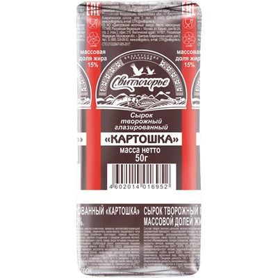 CHEESE BAR KARTOSHKA GLAZED 15% 24/50GR SVETLOGORYE RUSSIA N436