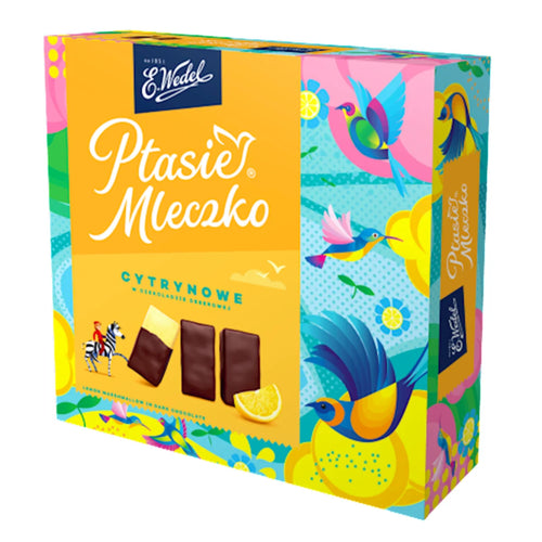 CANDIES BOXED PTASIE MLECZKO LEMON FLAVOR IN DARK CHOCO 18/340GR E.WEDEL N0047