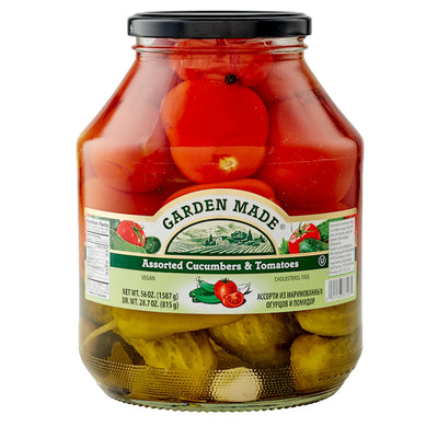 ASSORTI CUCUMBERS & TOMATOES MARINATED 6/56 OZ GARDEN MADE BULGARIA N33103