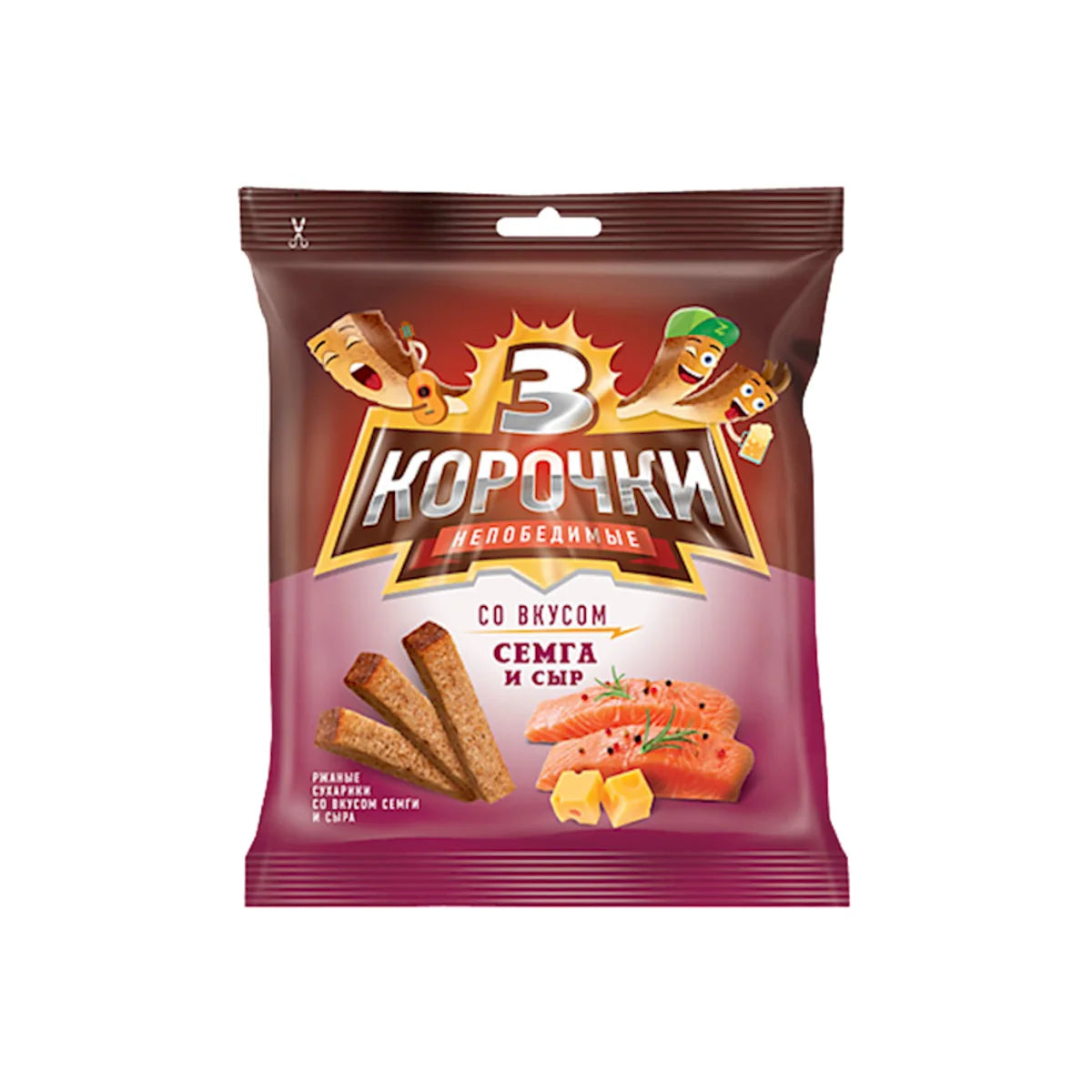 DRY BREAD RYE DOUBLE BAKED W/SALMON&CHEESE FLAVOR 60/40GR TRI KOROCHKI N202