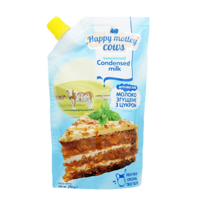 CONDENSED MILK WITH SUGAR LOW FAT DOYPACK 20/290GR HAPPY MOTLEY COWS UKRAINE