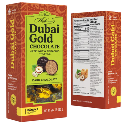 CANDIES BOXED CHOCOLATE DARK DUBAI GOLD W/HAZELNUT&PISTACHIO TRUFFLE 12/160GR ANDREANO