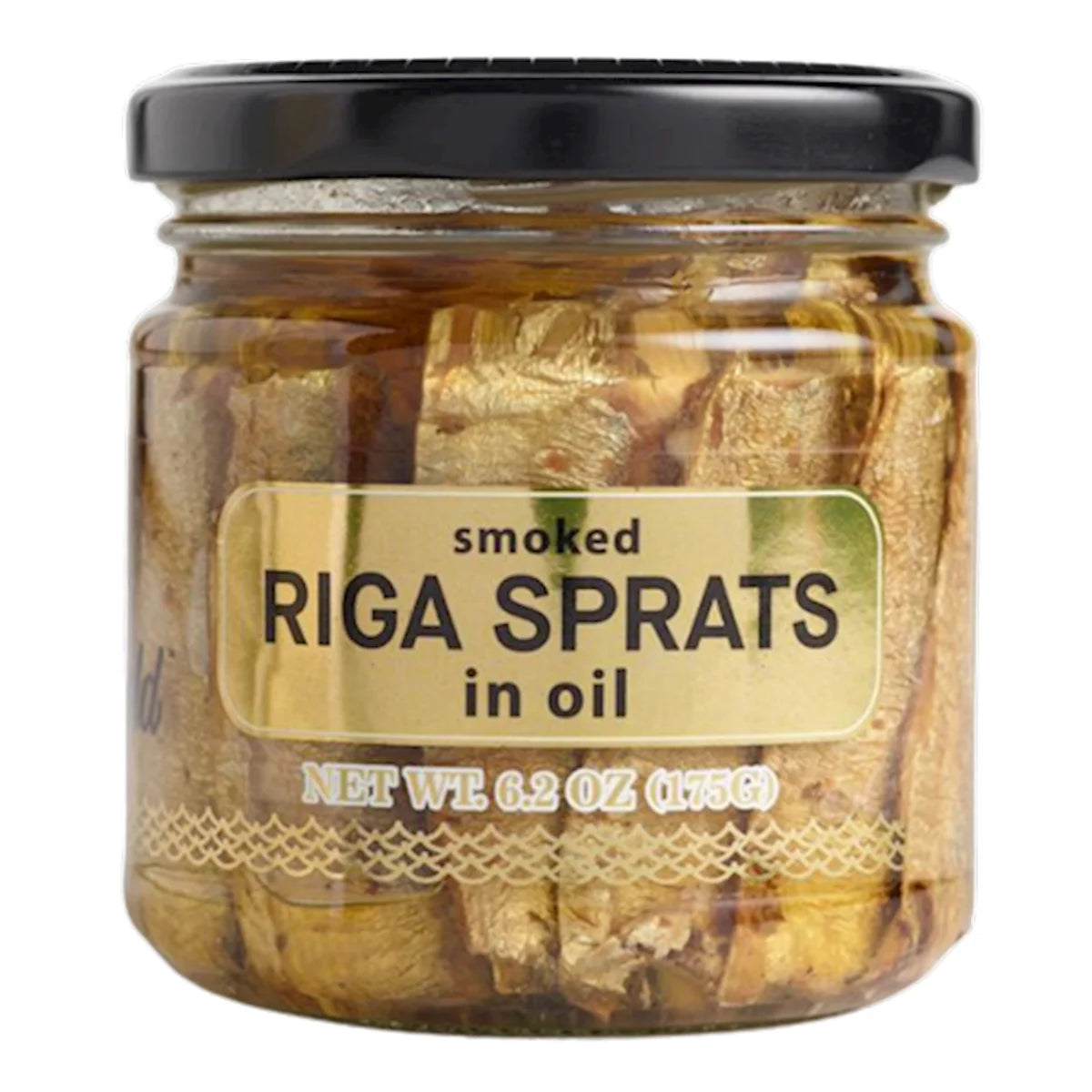 RIGA SPRATS IN OIL 12/175G GLASS BALTIC GOLD LATVIA N36011 / 239