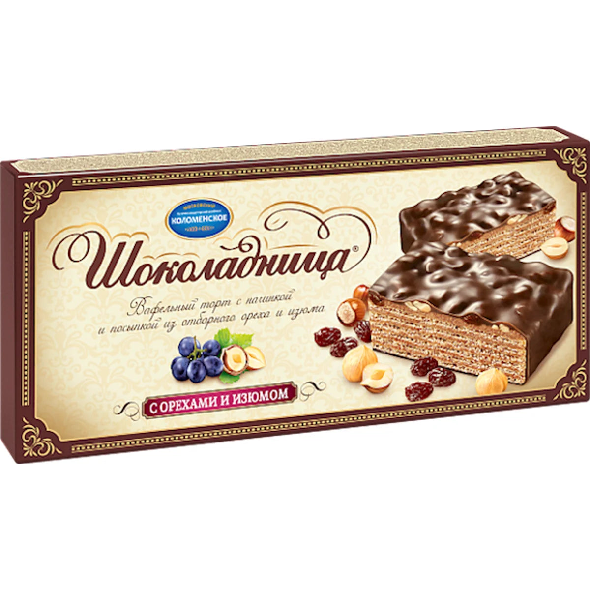 CAKE WAFFLE SHOKOLADNITSA W/NUTS&RAISINS 12/250GR KOLOMENSKOE 1303/1302