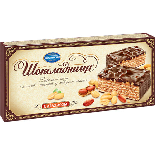CAKE WAFFLE SHOKOLADNITSA W/PEANUTS GLAZED 12/230GR KOLOMENSKOE 1185/1297