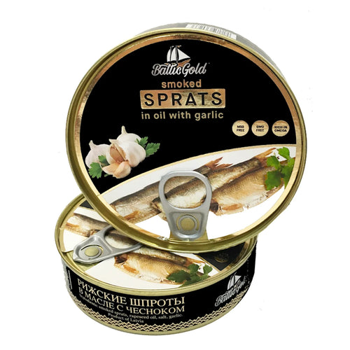 RIGA SPRATS E/O GARLIC 36/160g BALTIC GOLD LATVIA N36003 / 309