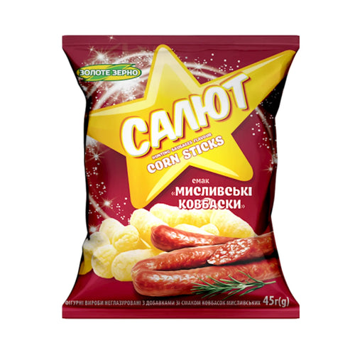 CORN STICKS SALUTE W/HUNTING SAUSAGES 30/45GR ZOLOTE ZERNO N263