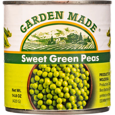 GREEN PEAS SWEET CANNED 12/420GR GARDEN MADE N0499