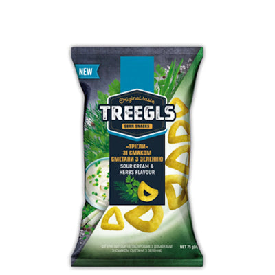 CORN PUFFS TREEGLS W/SOUR CREAM&HERBS 24/75GR ZOLOTE ZERNO N330