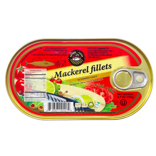 MACKEREL FILLETS IN TOMATO SAUCE 36/190GR BRIVAIS VILNIS N001169