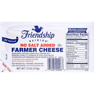 FARMER CHEESE NO SALT MIDGET 12/213GR  FRIENDSHIP N1002954